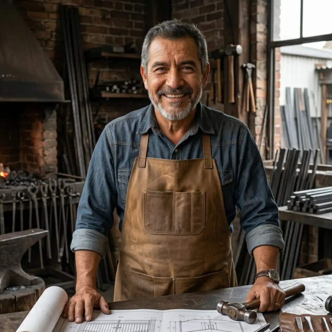 Victor Hernandez, ferronnier professionnel, dans son atelier