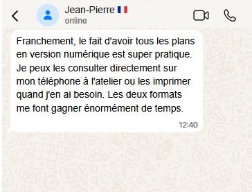 Message d'un ferronnier satisfait du pack de plans