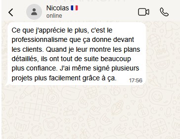 Message d'un ferronnier satisfait du pack de plans